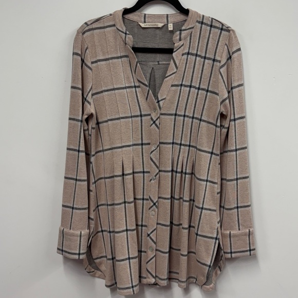 Soft Surroundings Calais plaid top in pink and gray xs - Picture 2 of 8